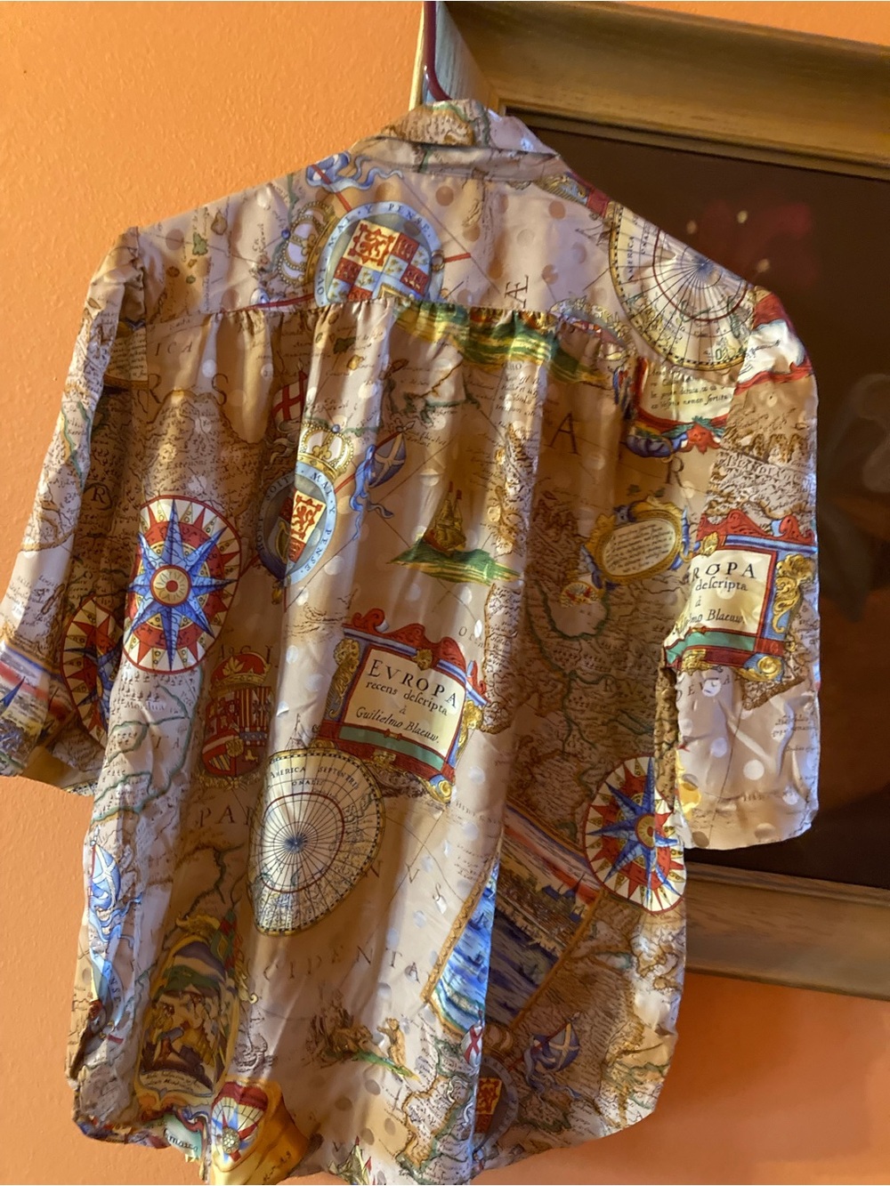 Map-Print Button-Up Blouse in Beige and Multicolor - Picture 2 of 10